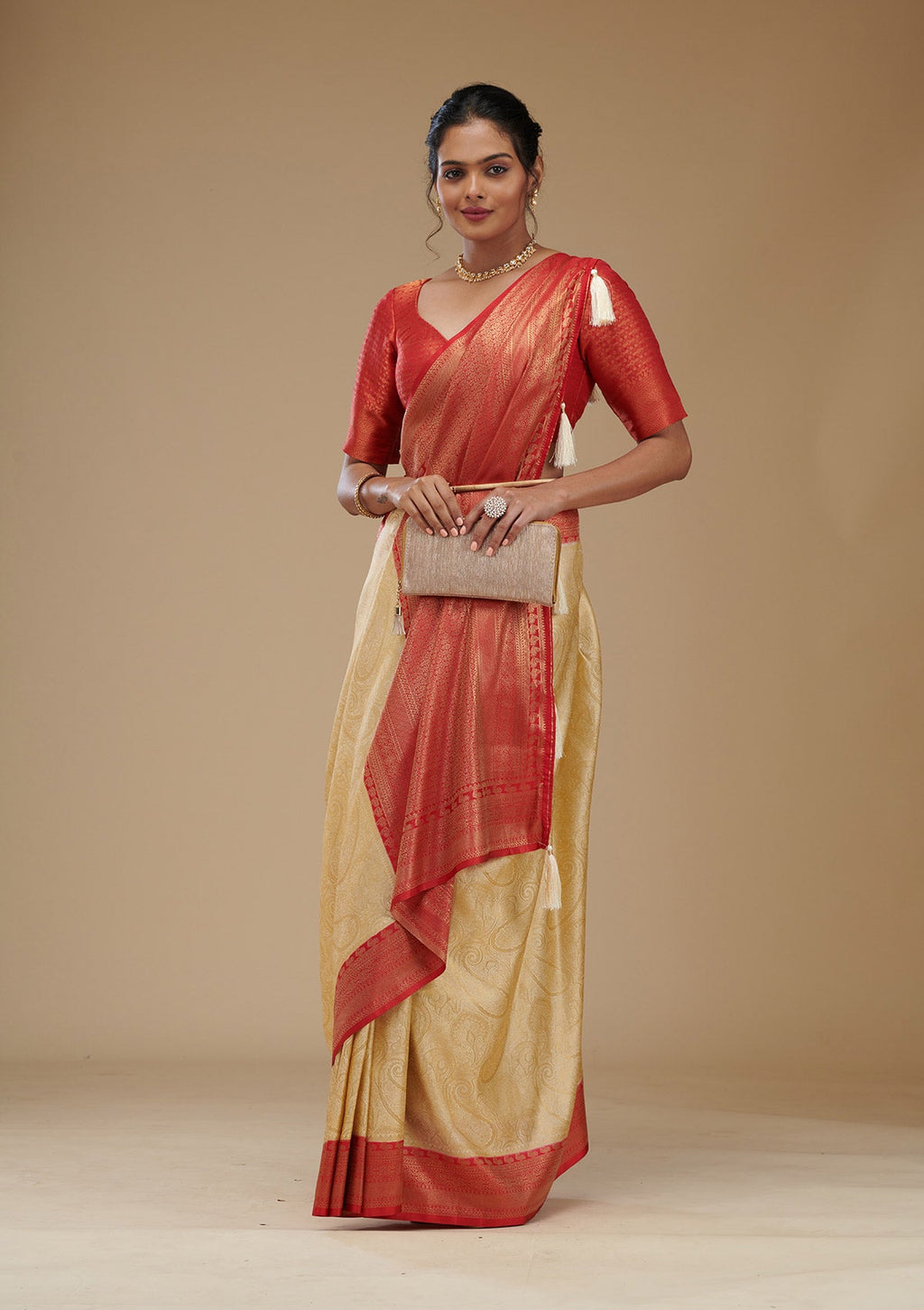 Beige Zariwork Art Silk Saree