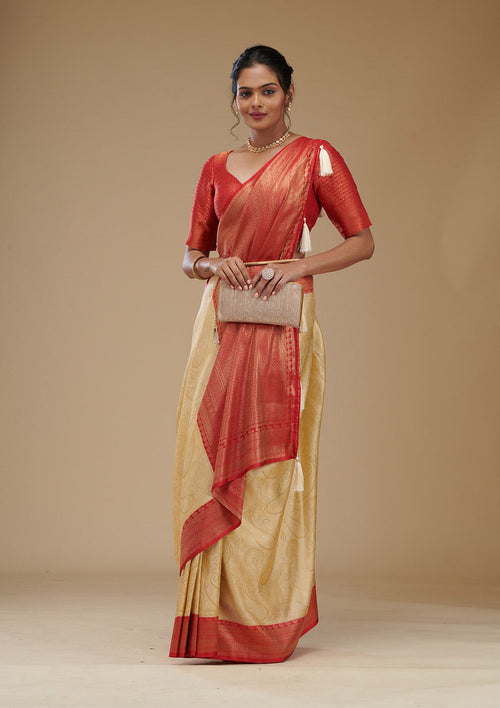 Beige Zariwork Art Silk Saree