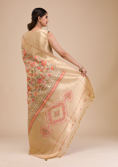 Beige Zariwork Soft Silk Saree