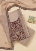 Beige Zariwork Tissue Unstitched Salwar Suit