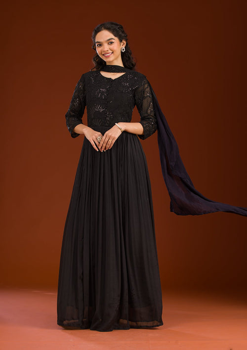 Black Cutdana Georgette Readymade Salwar Suit