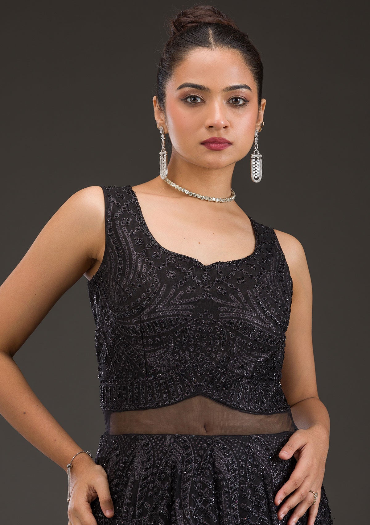Black Cutdana Net Gown