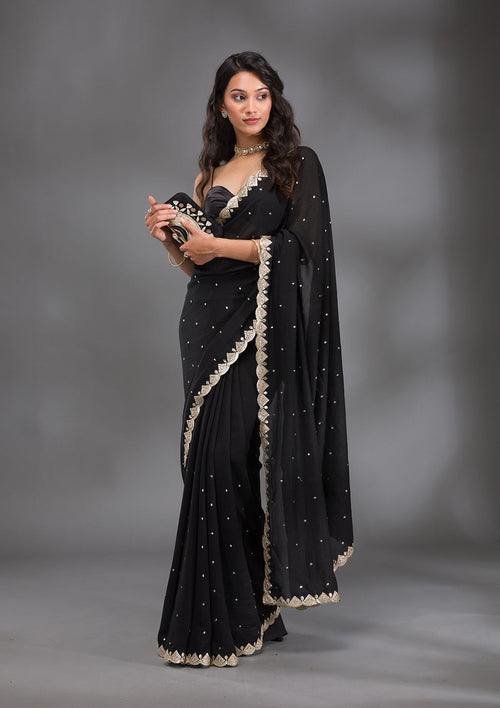 Black Gotapatti Raw Silk Saree