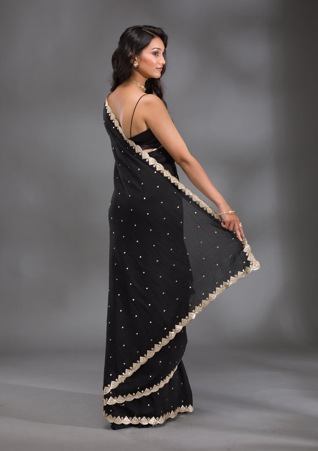 Black Gotapatti Raw Silk Saree