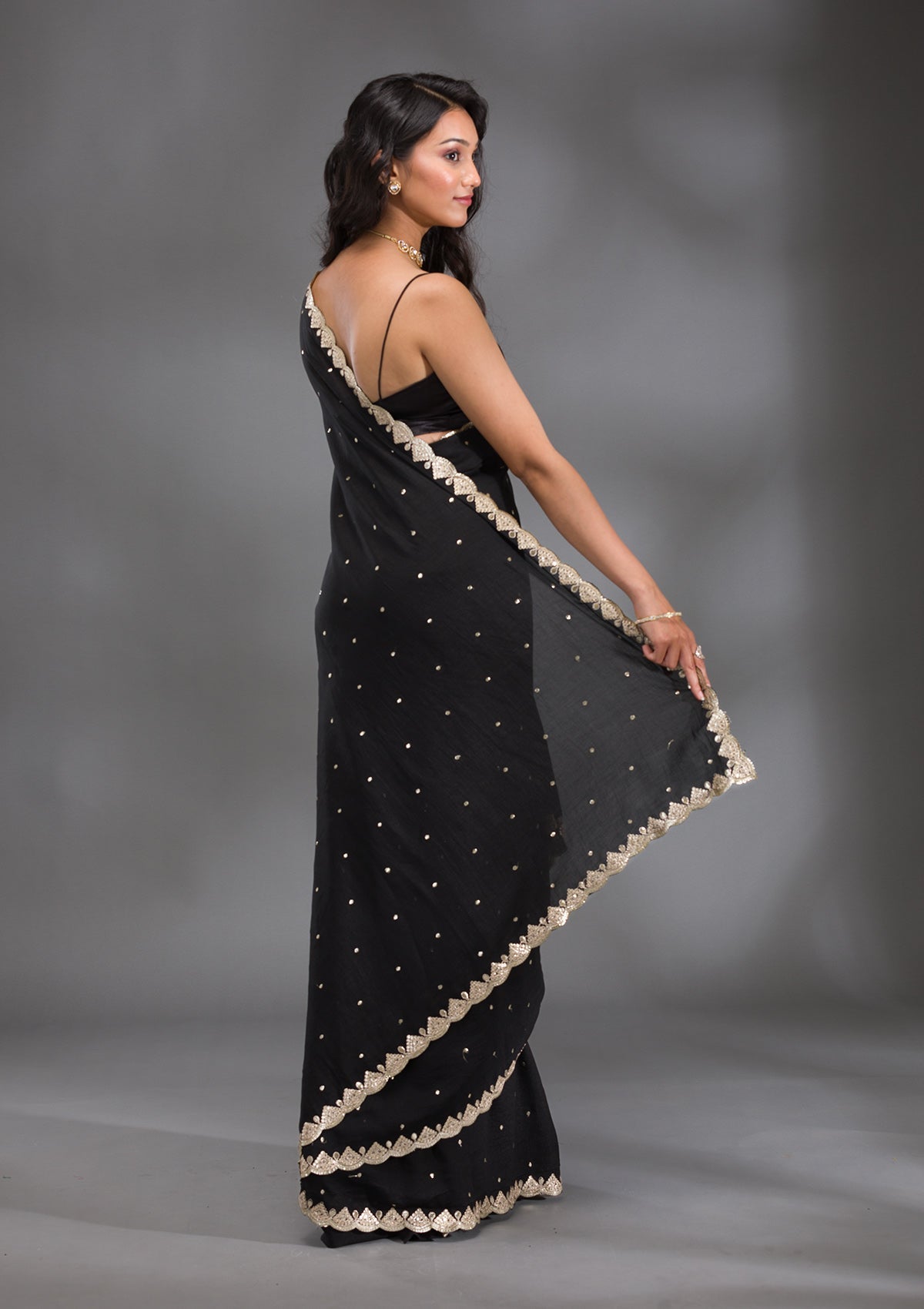 Black Gotapatti Raw Silk Saree