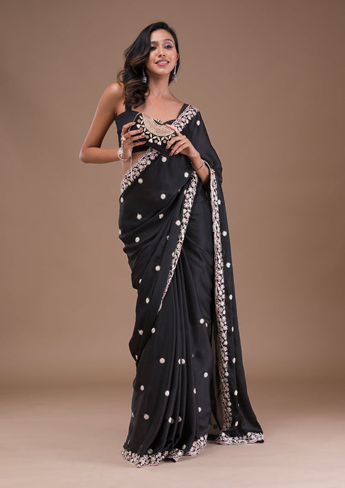 Black Zariwork (Silver) Crepe Saree