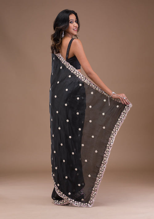Black Zariwork (Silver) Crepe Saree