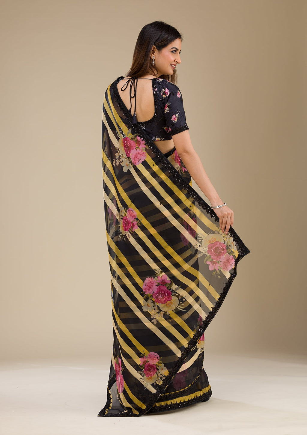 Black Printed Georgette Saree