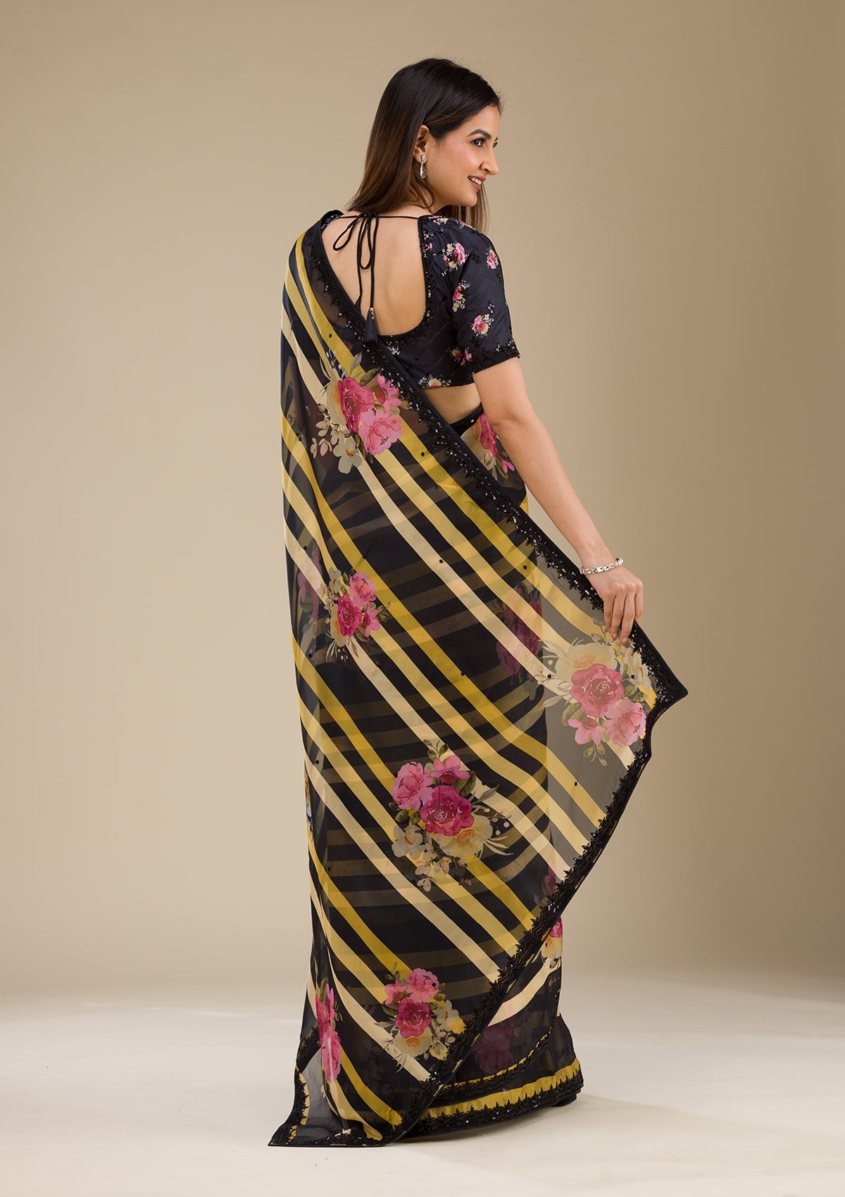 Black Printed Georgette Saree