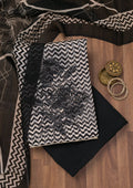Black Printed Semi Crepe Unstitched Salwar Suit