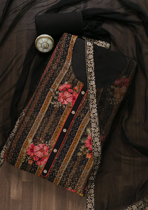 Black Sequins Georgette Unstitched Salwar Suit