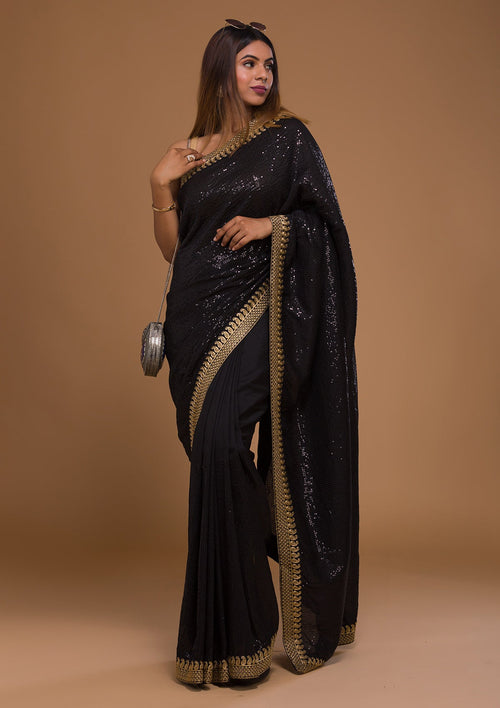 Black Sequins Georgette Designer Saree