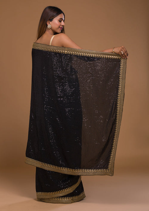 Black Sequins Georgette Designer Saree