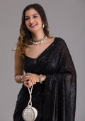 Black Sequins Georgette Designer Saree