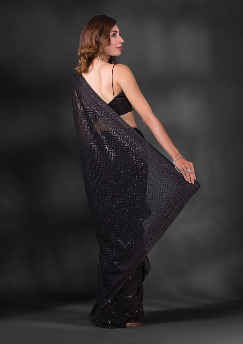 Black Sequins Georgette Designer Saree
