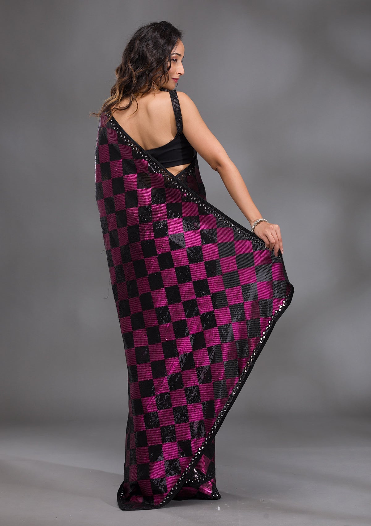 Black Sequins Georgette Saree