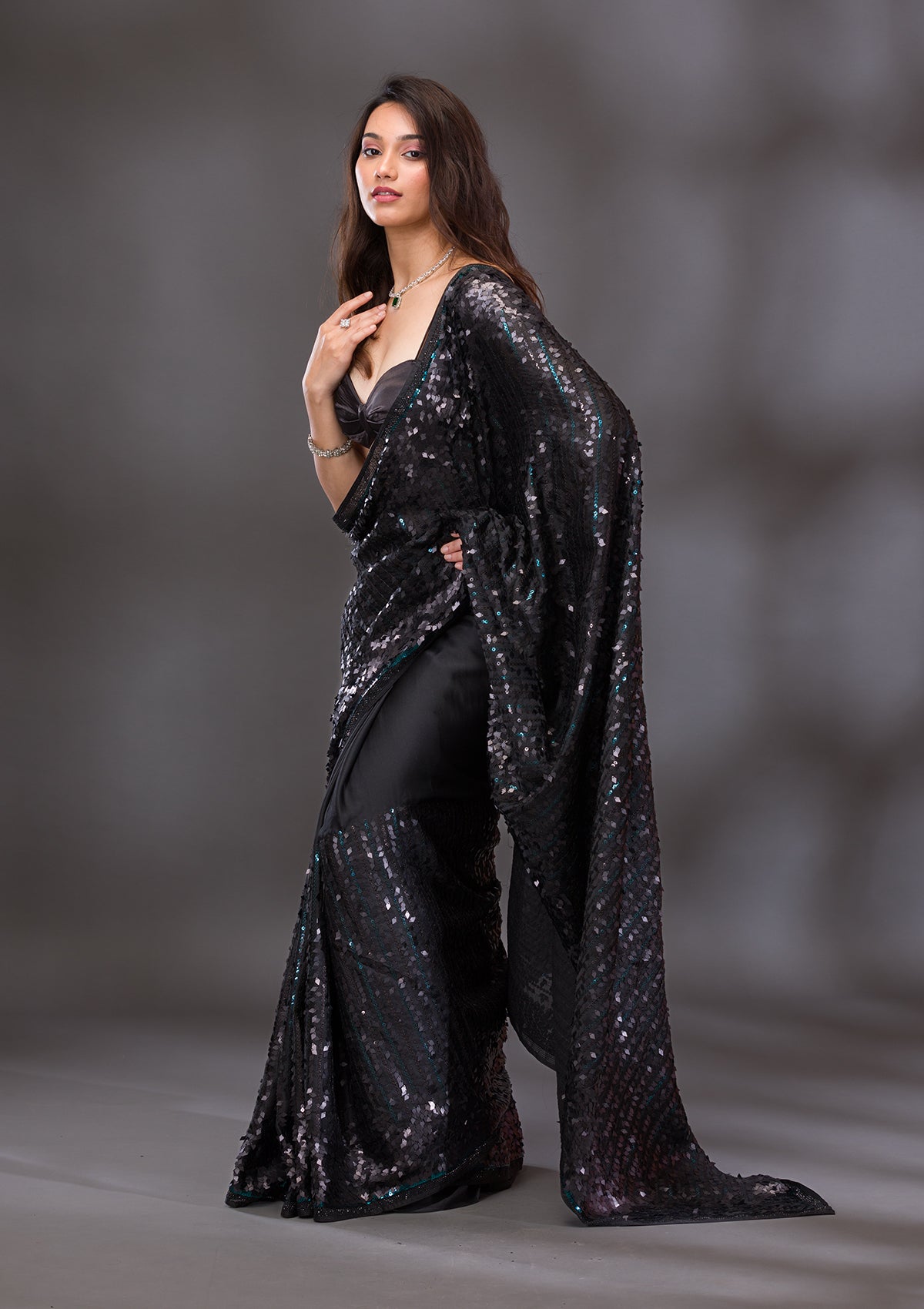 Black Sequins Georgette Saree