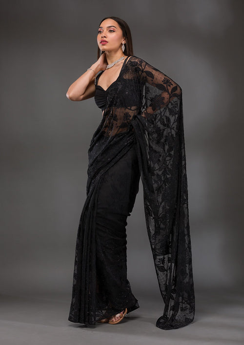 Black Stonework Georgette Saree