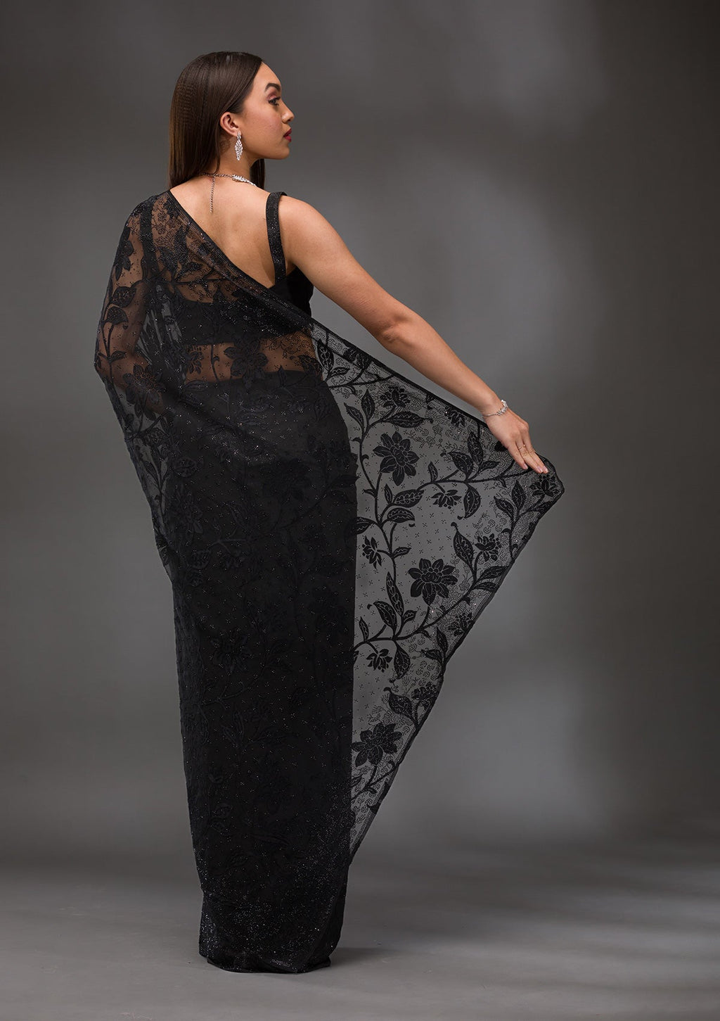 Black Stonework Georgette Saree