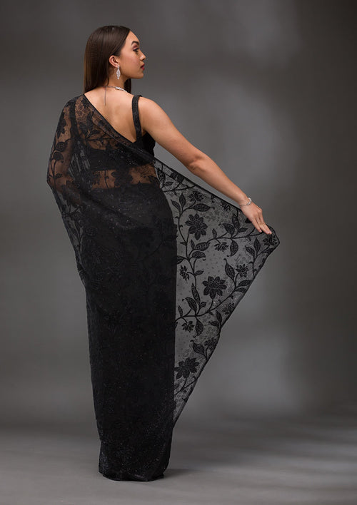 Black Stonework Georgette Saree