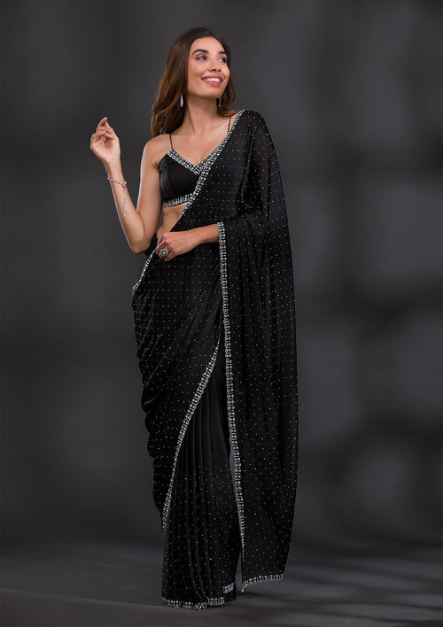 Black Stonework Satin Designer Saree