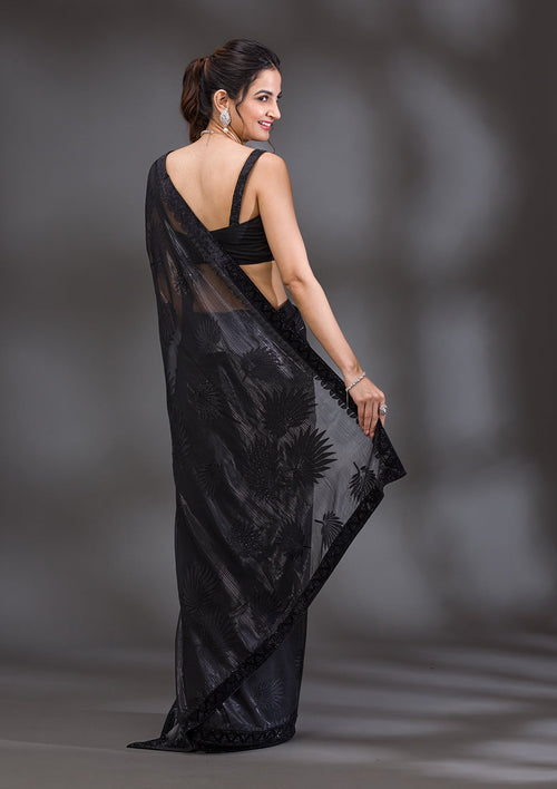 Black Swarovski Imported Fabric Saree