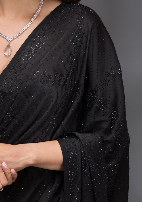 Black Swarovski Satin Saree
