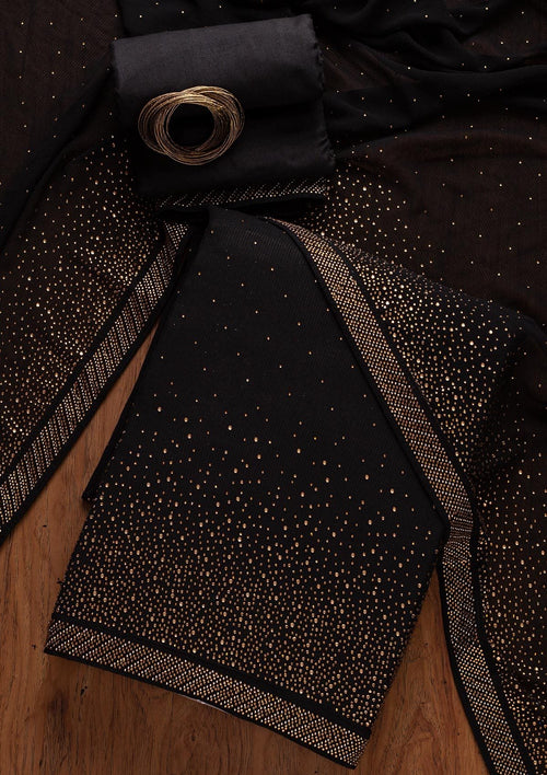 Black Swarovski Georgette Unstitched Salwar Suit