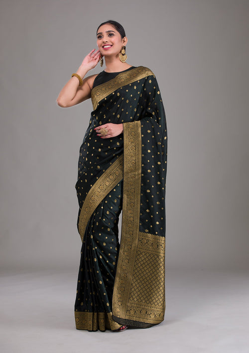 Black Swarovski Banarasi Silk  Saree