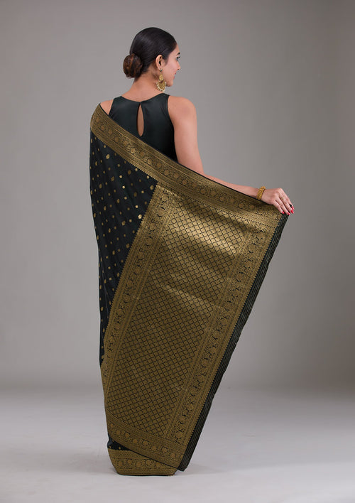 Black Swarovski Banarasi Silk  Saree