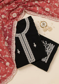 Black Threadwork Art Silk Unstitched Salwar Suit