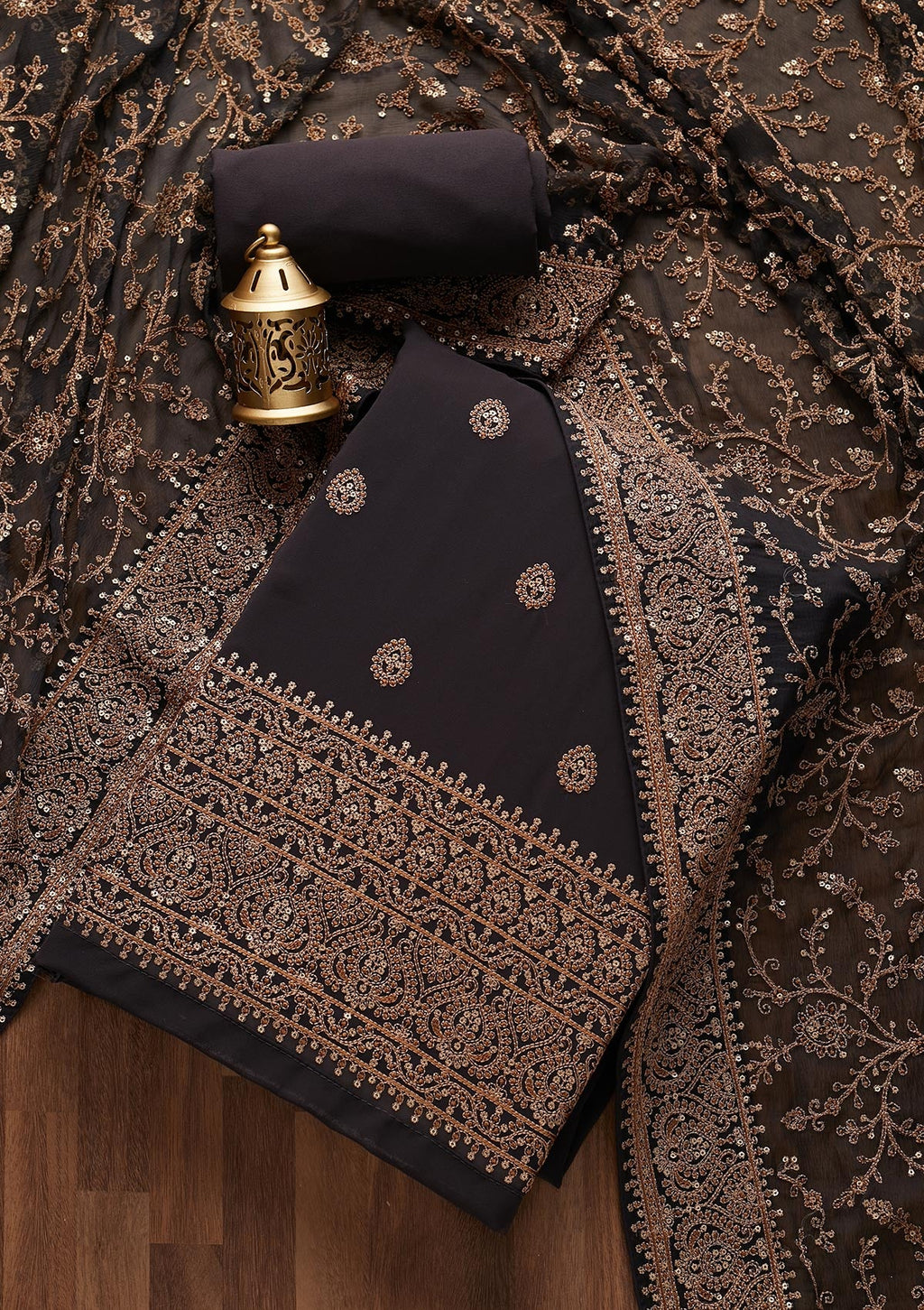 Black Threadwork Georgette Unstitched Salwar Suit
