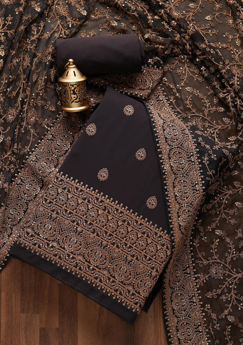 Black Threadwork Georgette Unstitched Salwar Suit