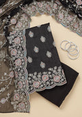 Black Threadwork Semi Crepe Unstitched Salwar Suit