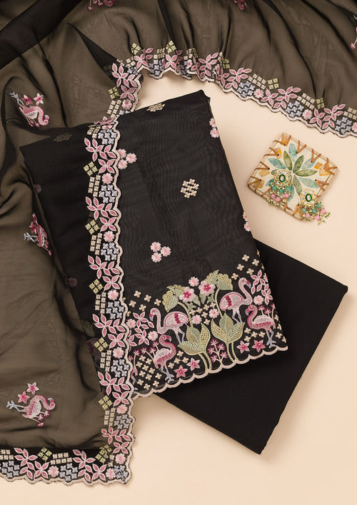 Black Threadwork Tissue Unstitched Salwar Suit