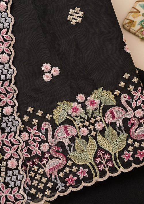 Black Threadwork Tissue Unstitched Salwar Suit