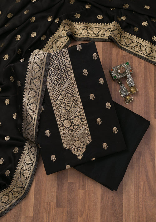 Black Zariwork Semi Crepe Unstitched Salwar Suit