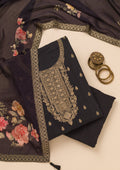 Black Zariwork Semi Crepe Unstitched Salwar Suit
