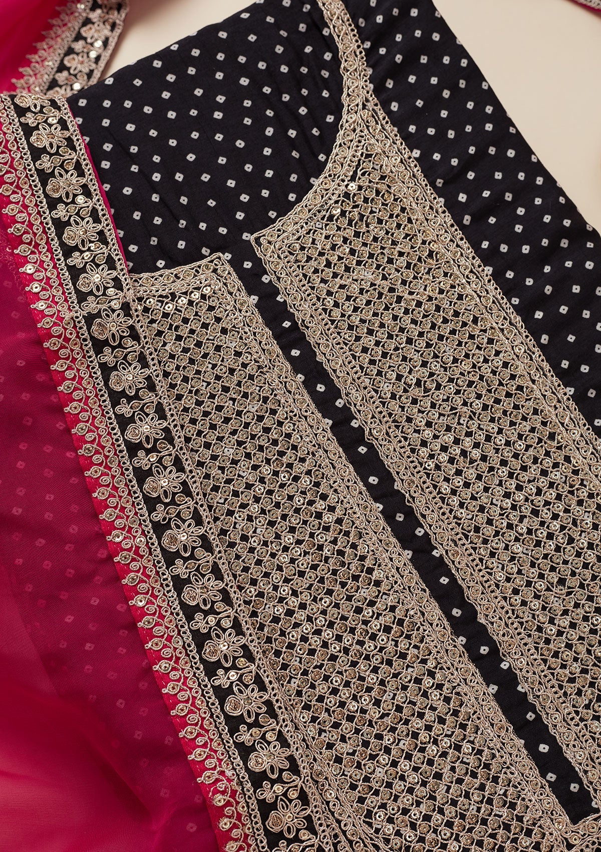 Black Zariwork Semi Crepe Unstitched Salwar Suit