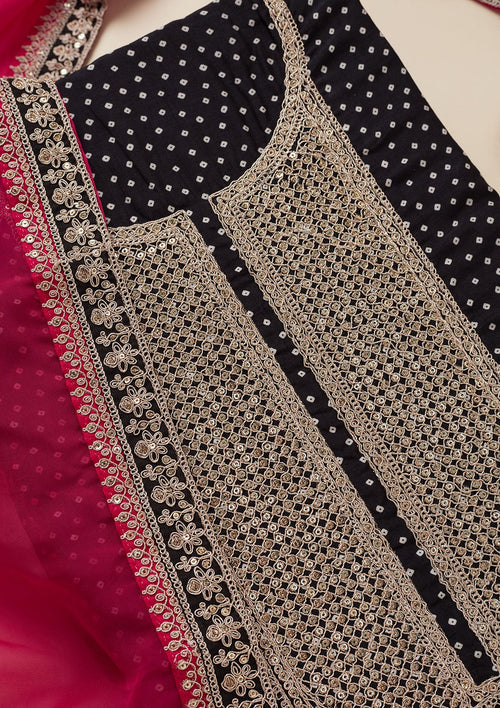 Black Zariwork Semi Crepe Unstitched Salwar Suit