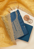 Blue Threadwork Semi Crepe Unstitched Salwar Suit