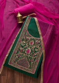 Bottle Green Gotapatti Raw Silk Unstitched Salwar Suit