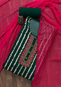 Bottle Green Sequins Georgette Semi-Stitched Salwar Suit