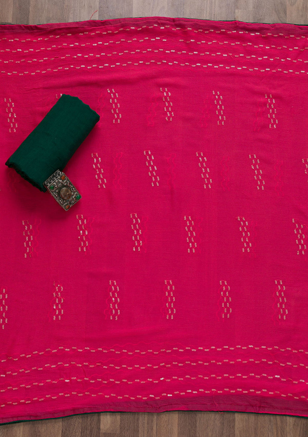 Bottle Green Sequins Georgette Semi-Stitched Salwar Suit