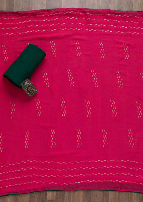 Bottle Green Sequins Georgette Semi-Stitched Salwar Suit