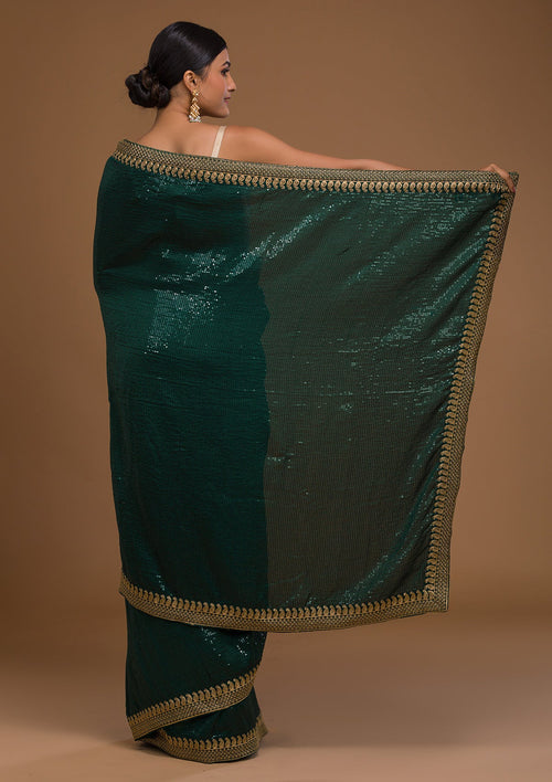 Bottle Green Sequins Georgette Designer Saree