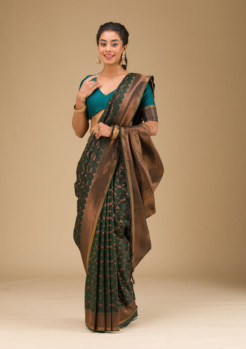 Bottle Green Stonework Art Silk Saree