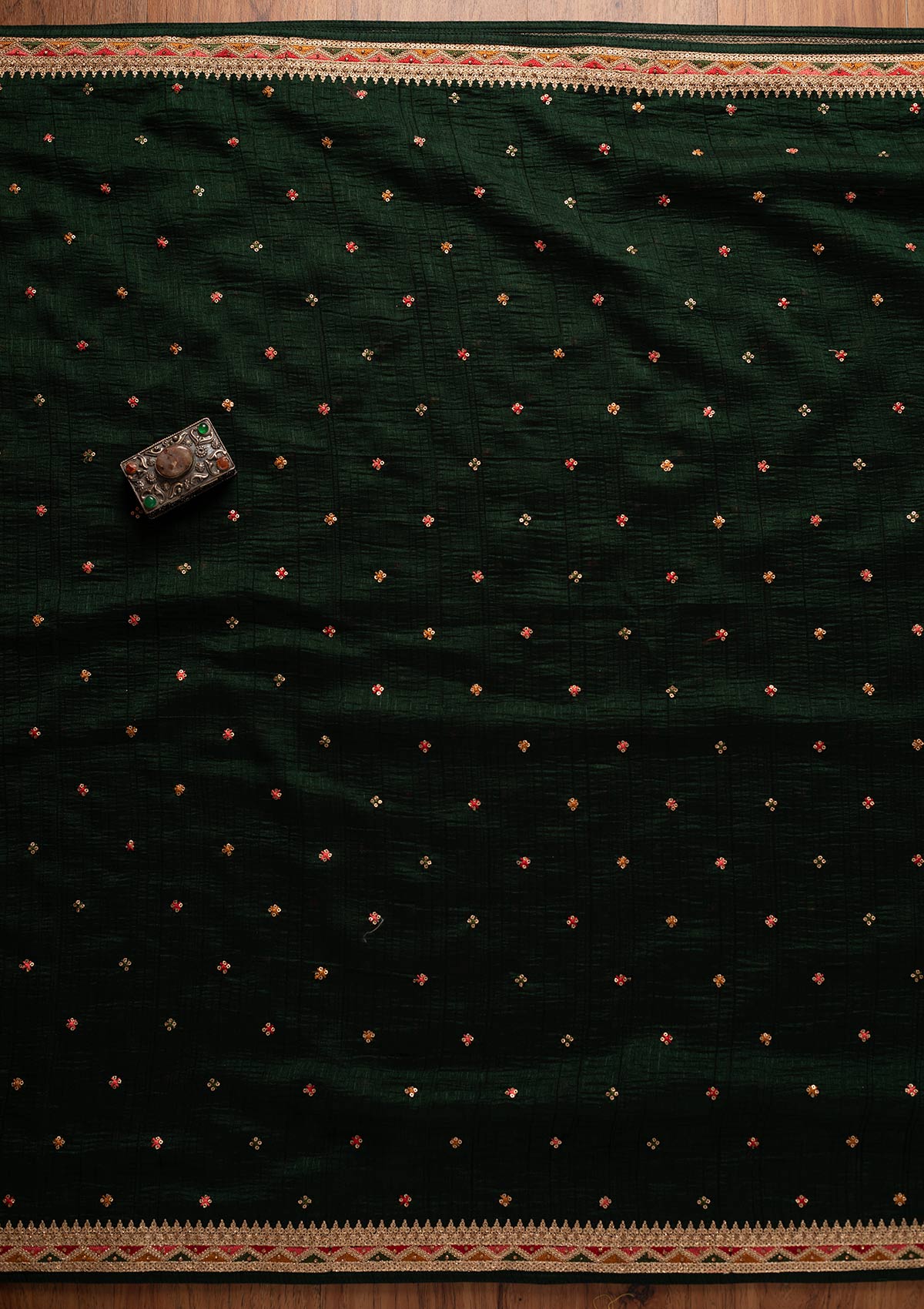 Bottle Green Sequins Raw Silk Unstitched Salwar Suit