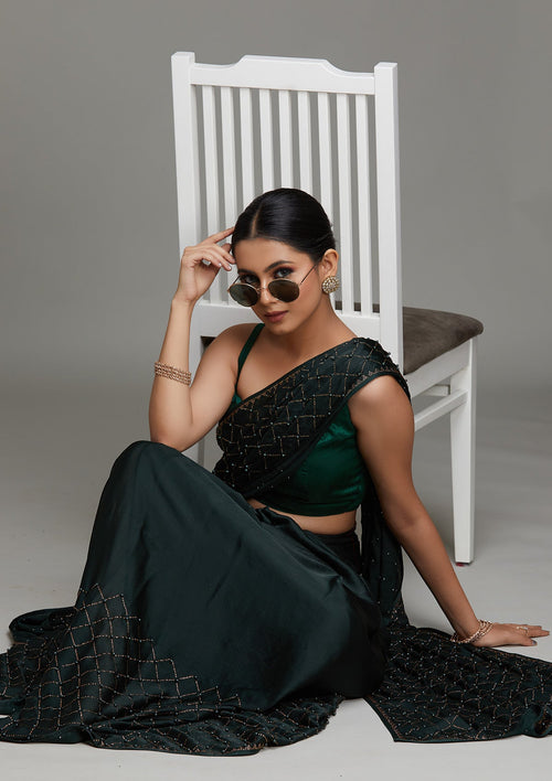 Bottle Green Swarovski Shimmer Designer Saree