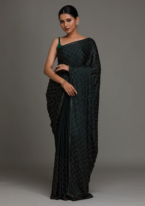 Bottle Green Swarovski Shimmer Designer Saree